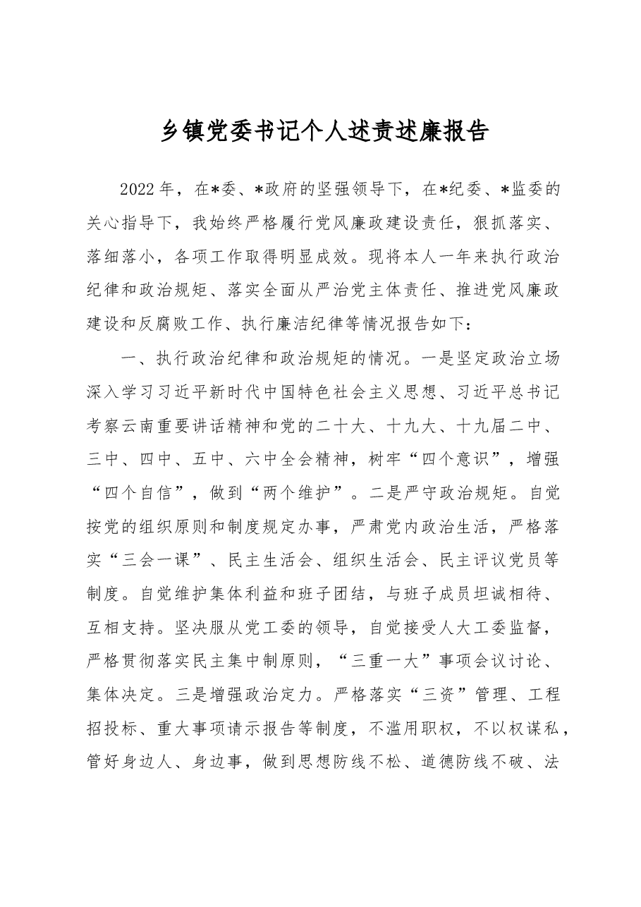 乡镇党委书记个人述责述廉报告.docx，第1页预览