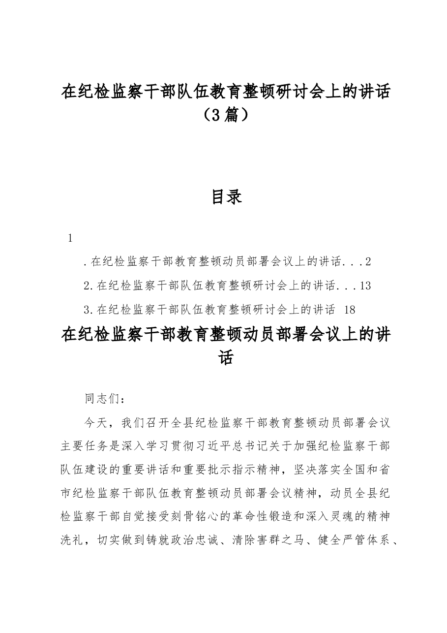 在纪检监察干部队伍教育整顿研讨会上的讲话.docx,第1页预览