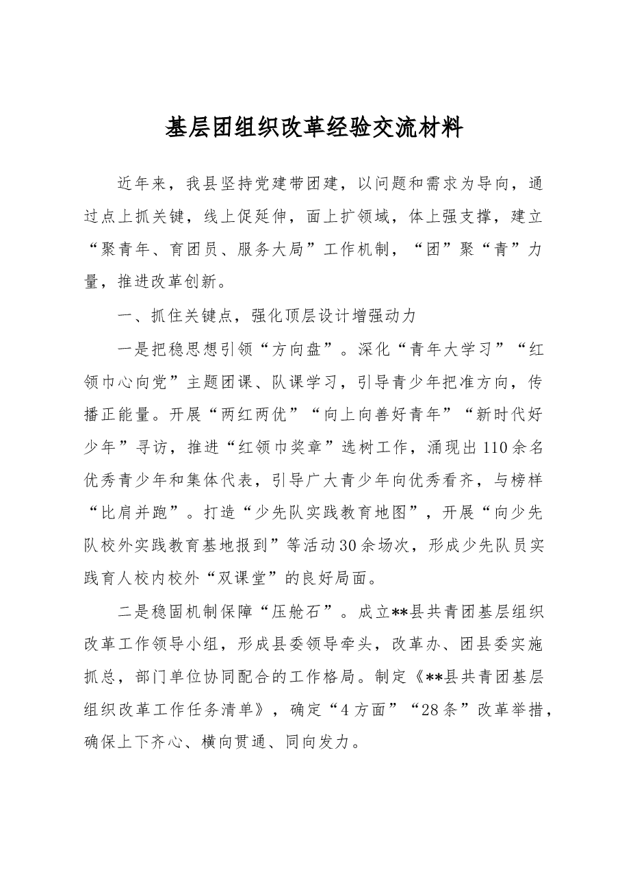 基层团组织改革经验交流材料.docx,第1页预览