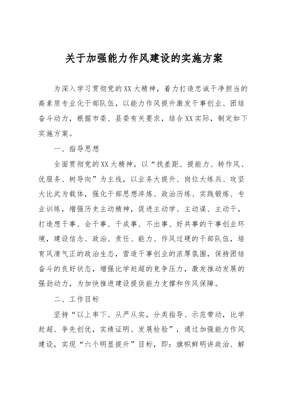 关于加强能力作风建设的实施方案.docx,第1页预览