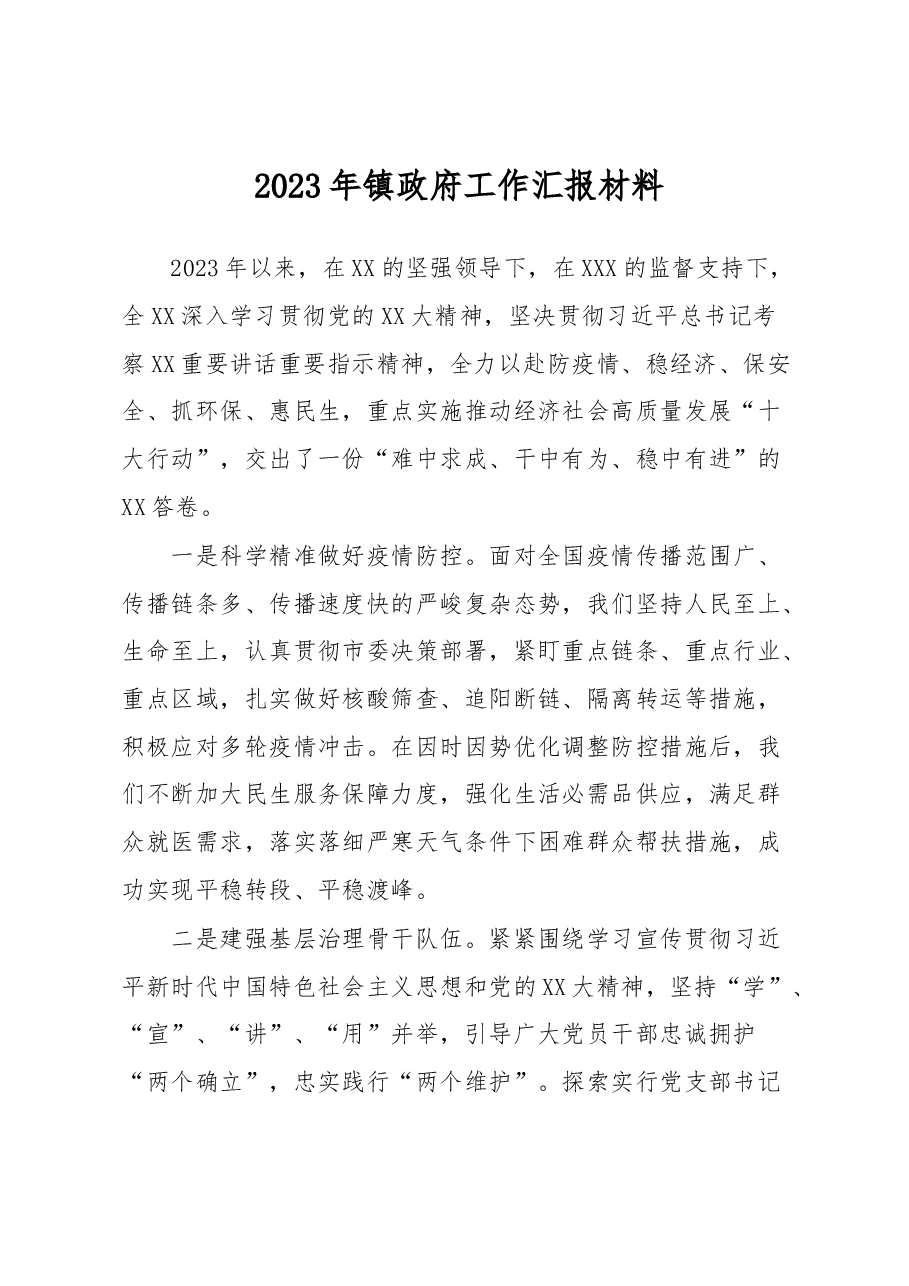 2023年镇政府工作汇报材料.docx,第1页预览