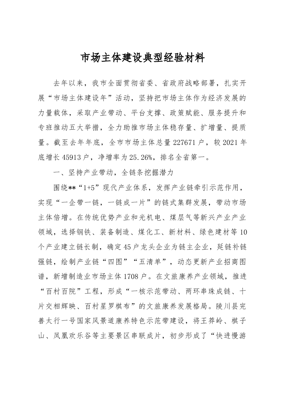 市场主体建设典型经验材料.docx,第1页预览