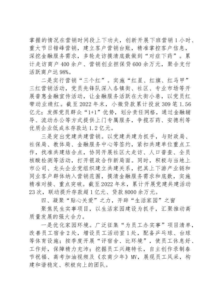 银行党支部建设党建工作事迹材料.docx,第3页预览