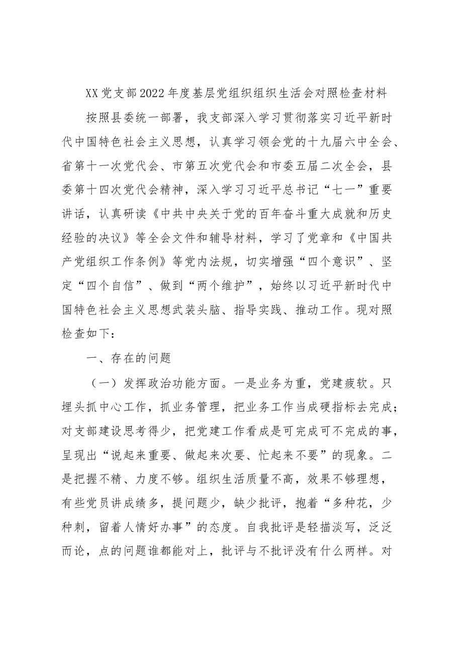 2023年最新最全党支部班子组织生活会对照检查材料和问题清单和整改清单全套.docx，第1页预览