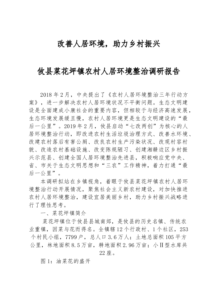 攸县菜花坪镇农村人居环境整治调研报告.docx,第1页预览