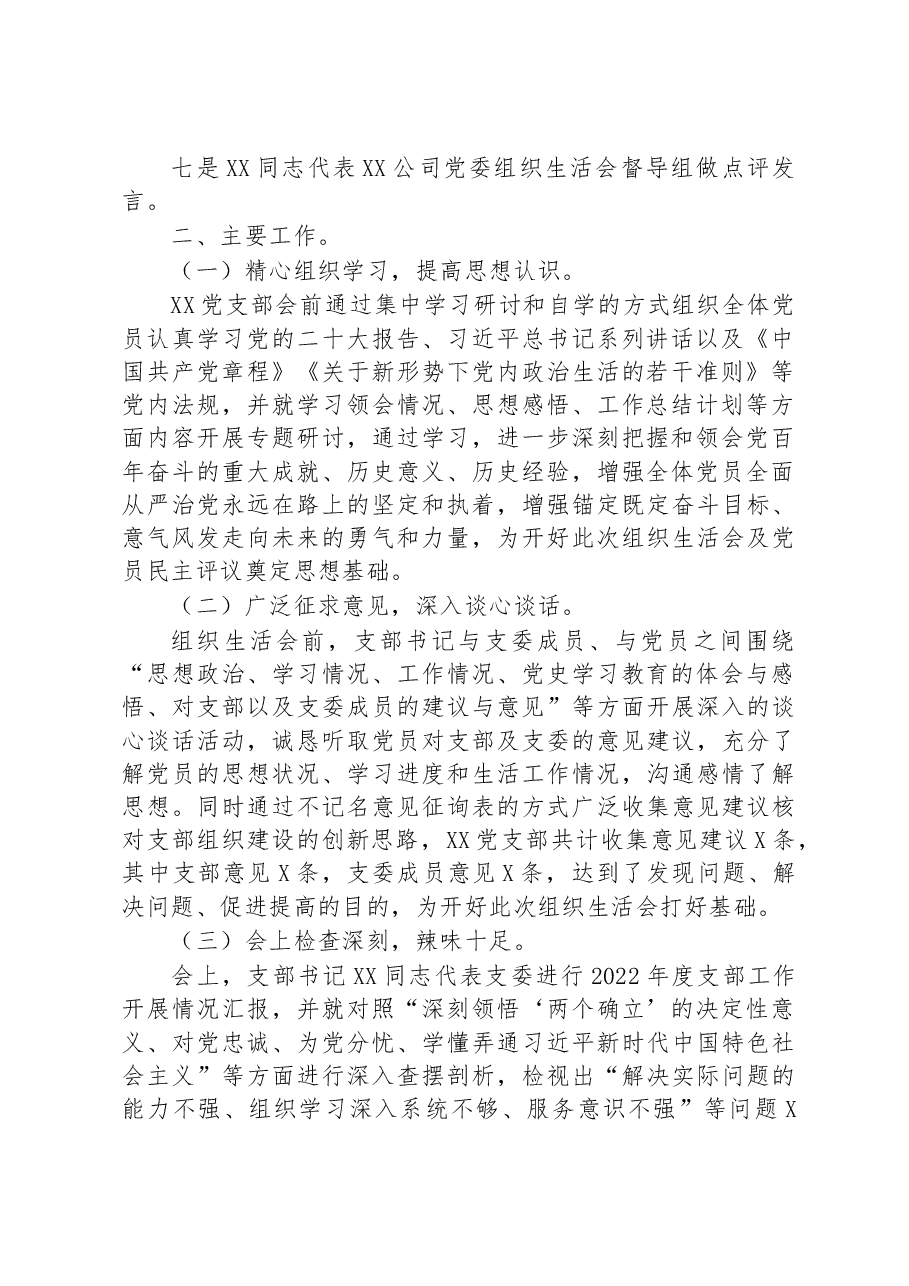 公司党支部关于2022年度组织生活会召开情况的报告.docx,第2页预览