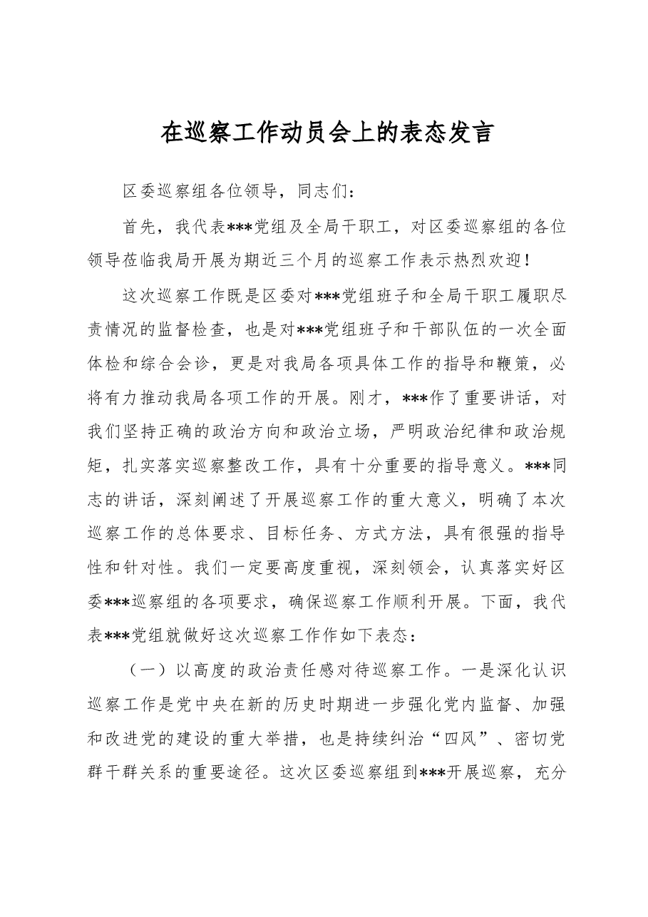 在巡察工作动员会上的表态发言.docx,第1页预览