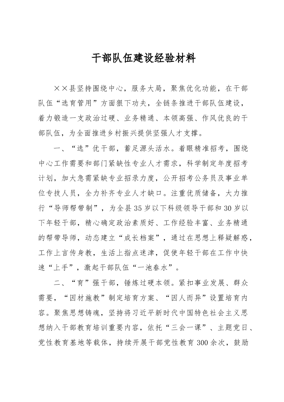 干部队伍建设经验材料.docx,第1页预览