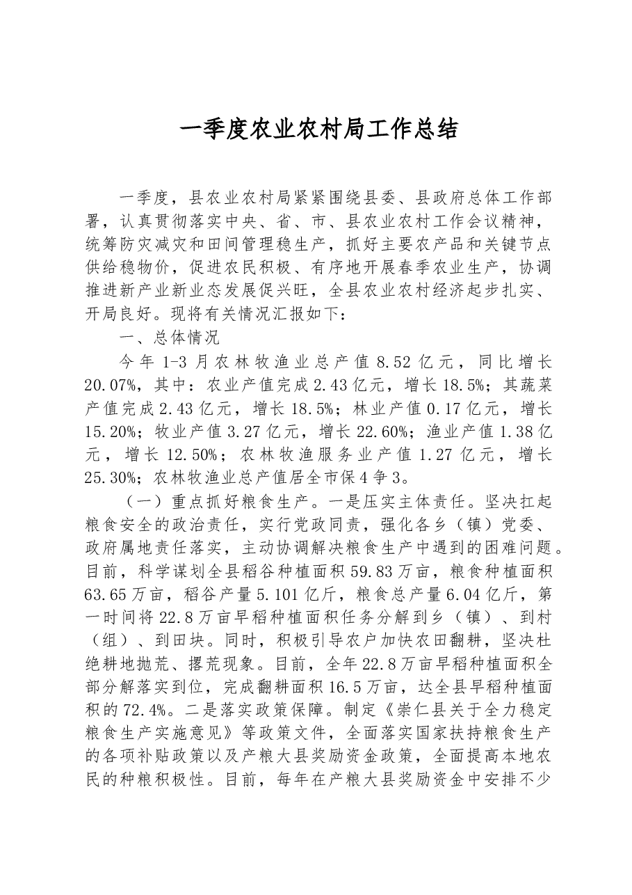 一季度农业农村局工作总结.docx,第1页预览