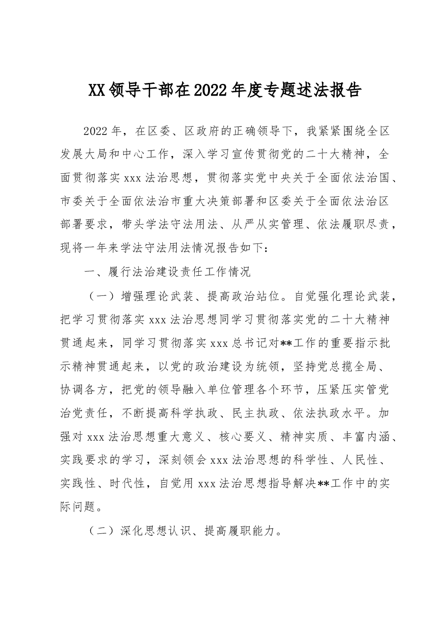 领导干部在2022年度专题述法报告.docx,第1页预览