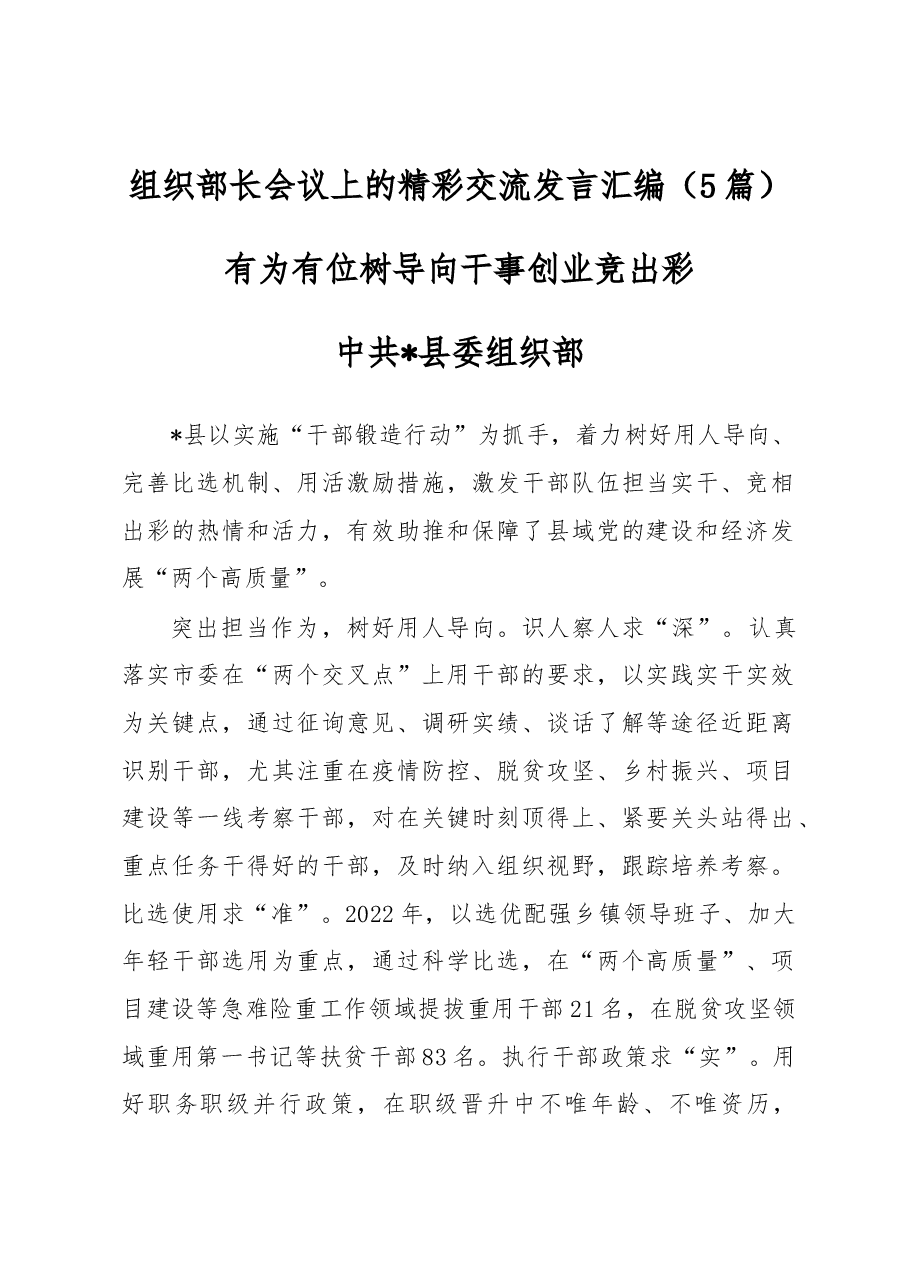 (5篇)组织部长会议上的精彩交流发言汇编.docx,第1页预览