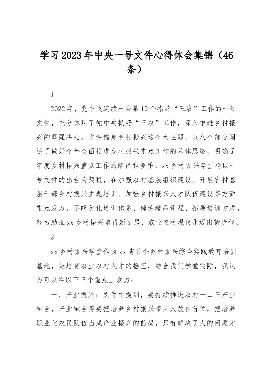 (46条)学习2023年中央一号文件心得体会集锦.docx,第1页预览