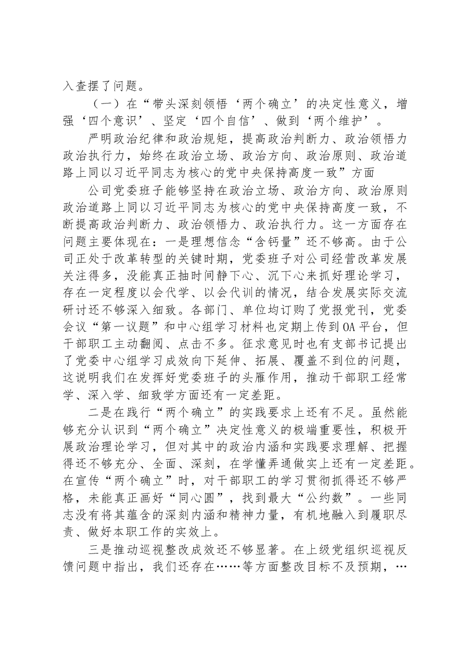 公司2022年度民主生活会领导班子对照检查材料.docx,第3页预览