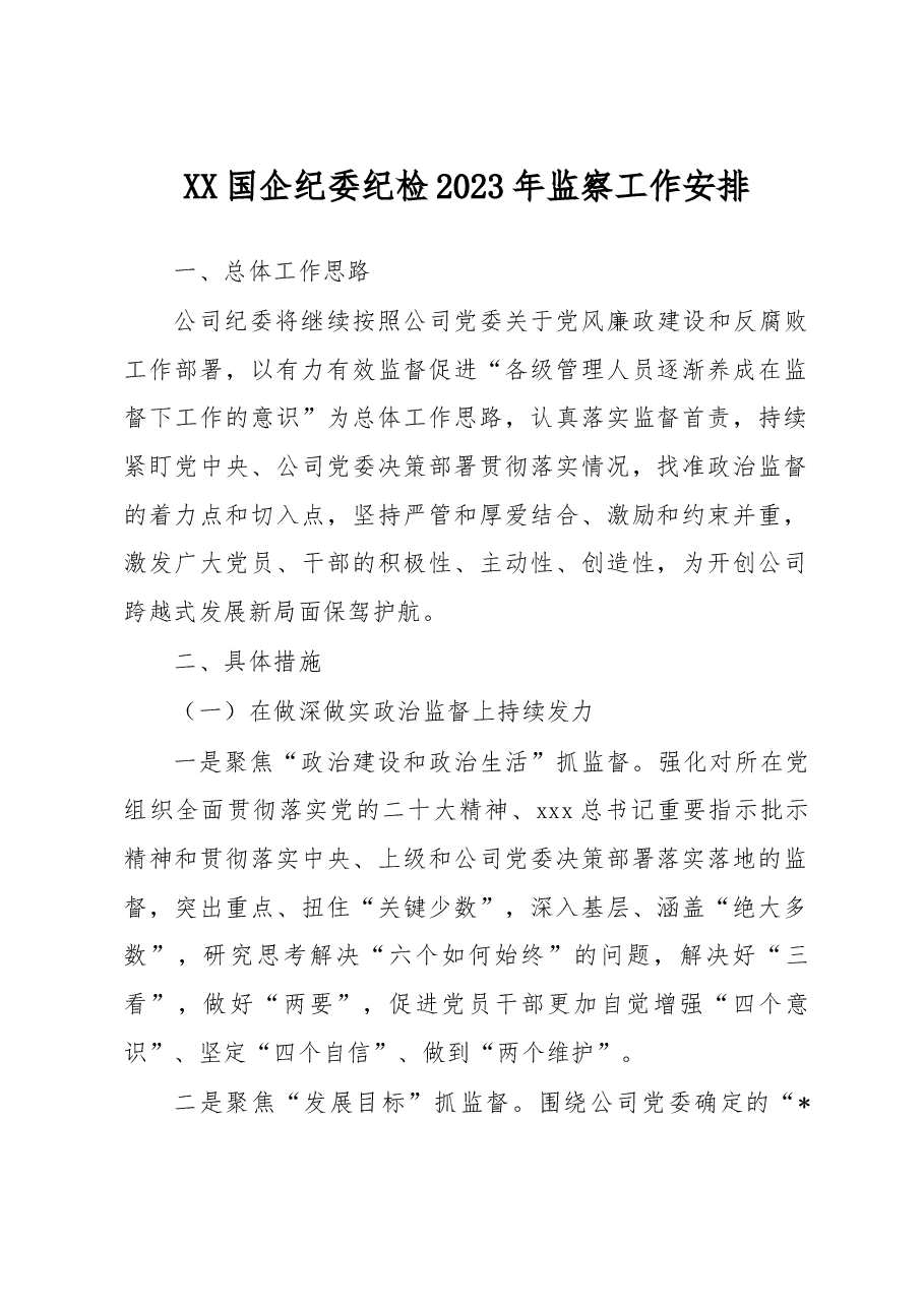 国企纪委纪检2023年监察工作安排.docx,第1页预览