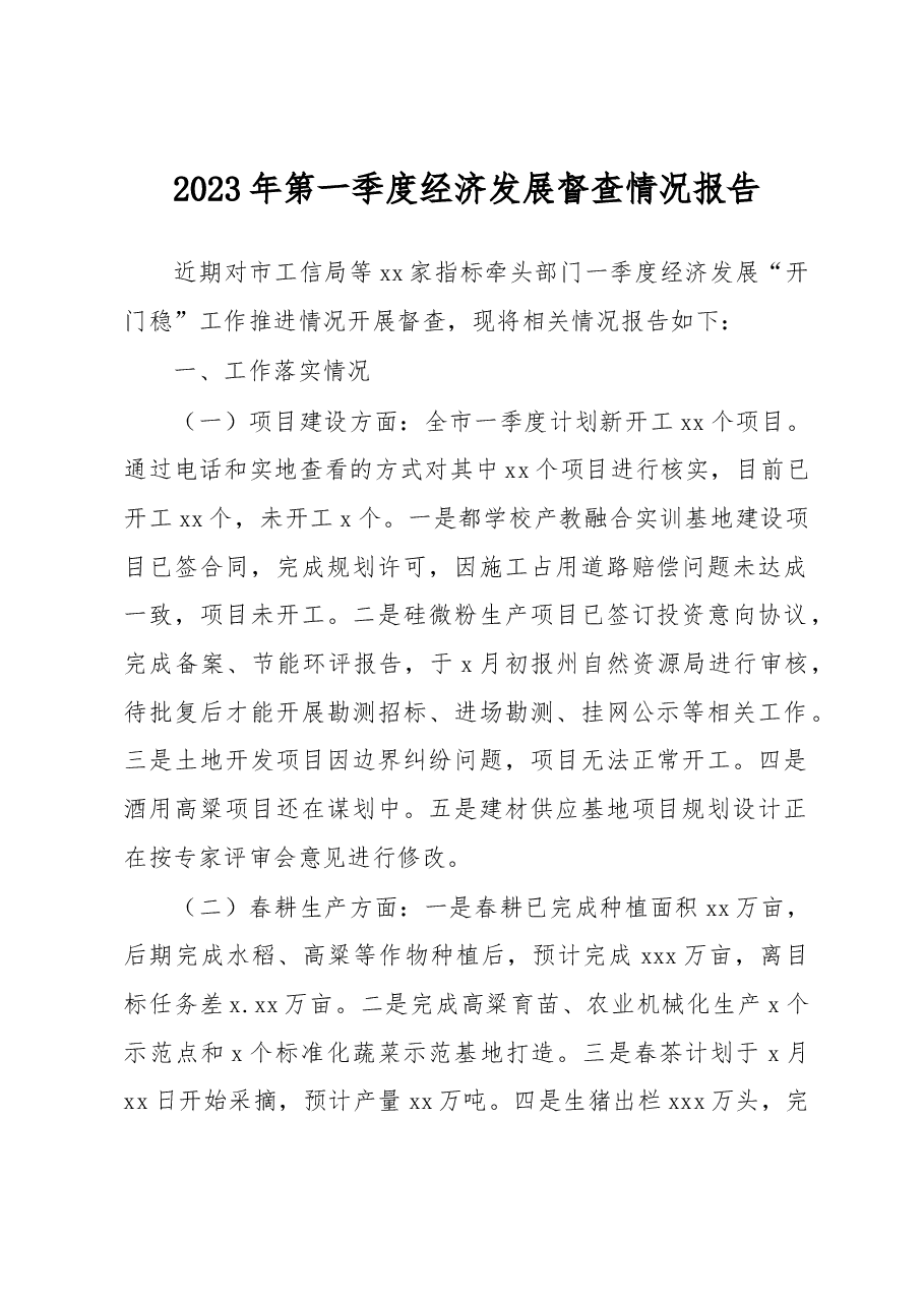 2023年第一季度经济发展督查情况报告.docx,第1页预览