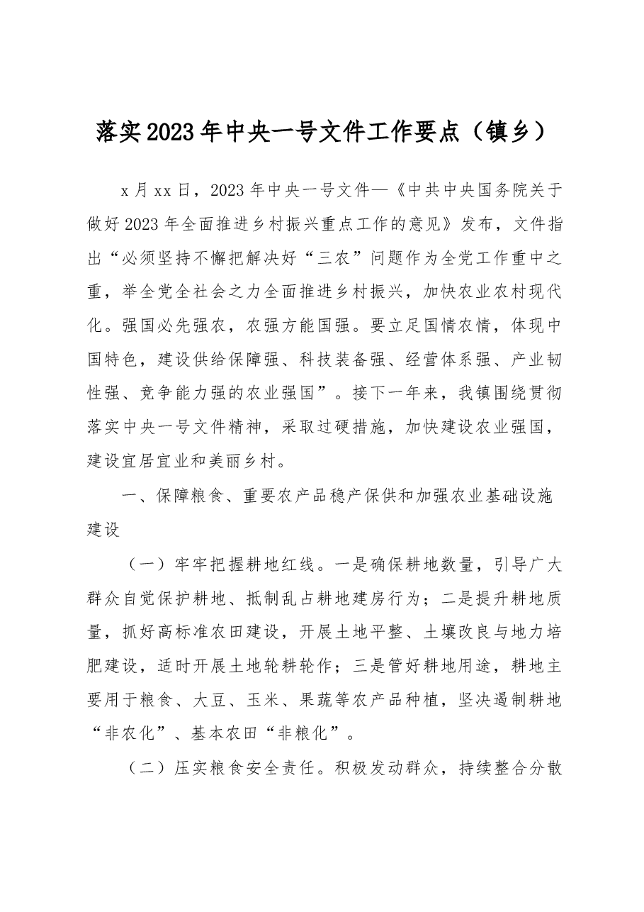 落实2023年中央一号文件工作要点(镇乡).docx,第1页预览