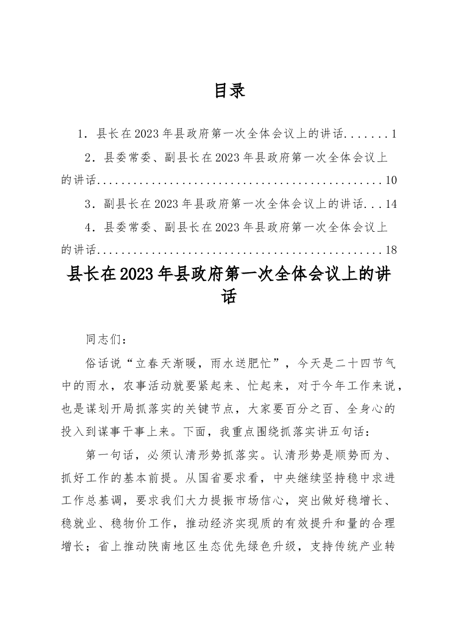 在2023年县政府第一次全体会议上的讲话汇编4篇.docx,第1页预览