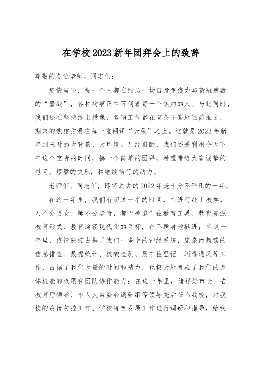 在学校2023新年团拜会上的致辞.docx，第1页预览