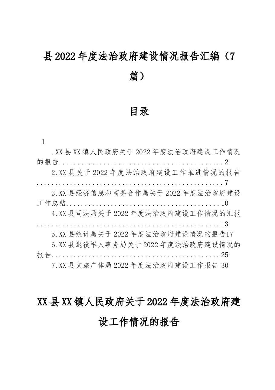 (7篇)县2022年度法治政府建设情况报告汇编.docx,第1页预览