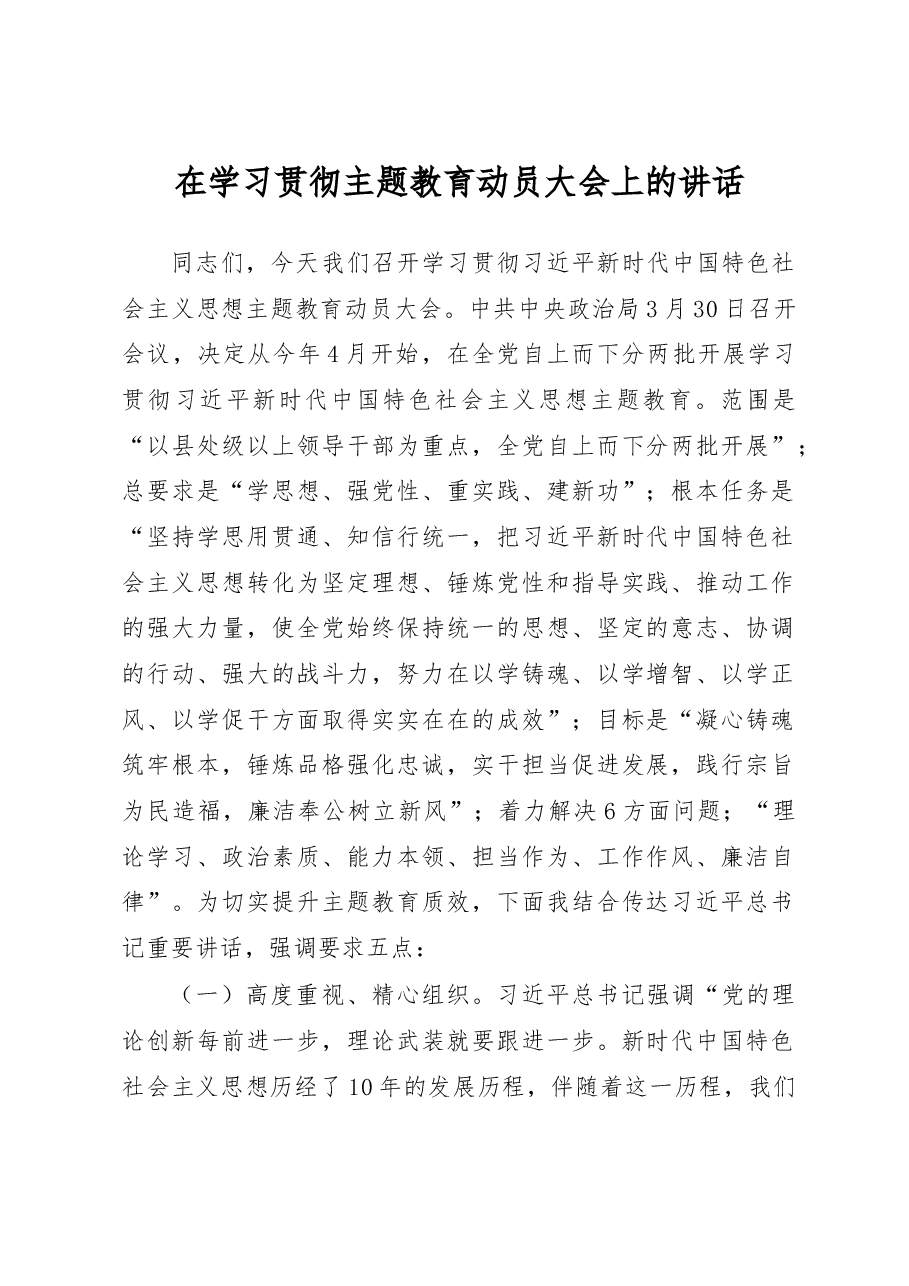 在学习贯彻主题教育动员大会上的讲话.docx,第1页预览