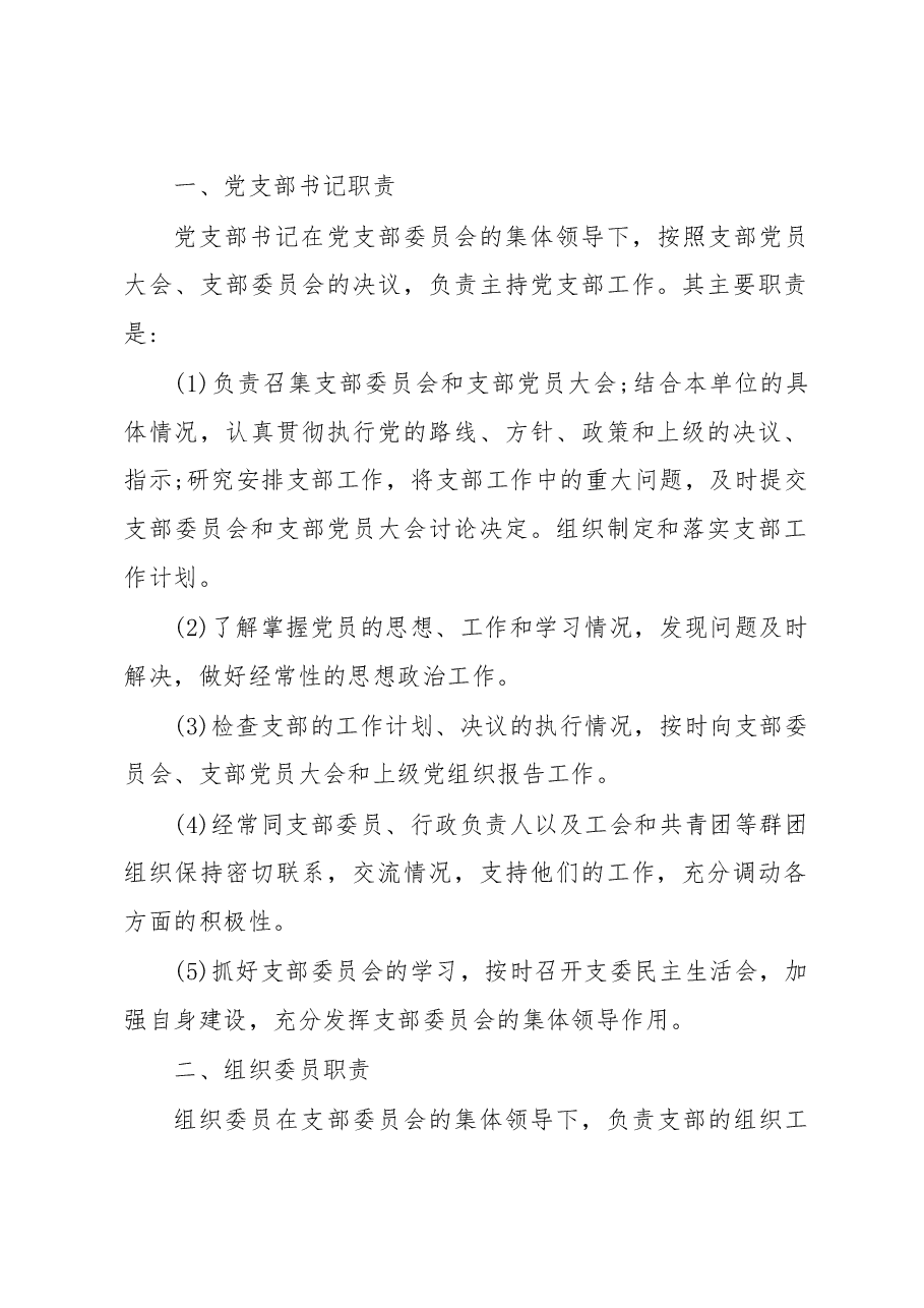 （4篇）党支部委员职责分工.docx，第2页预览