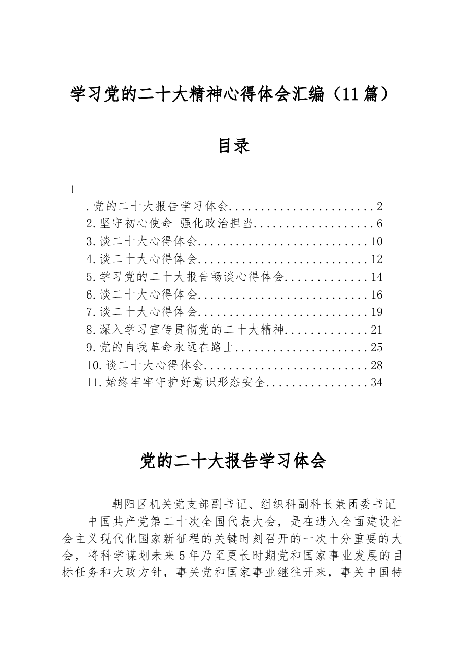 (11篇)学习党的二十大精神心得体会汇编.docx,第1页预览