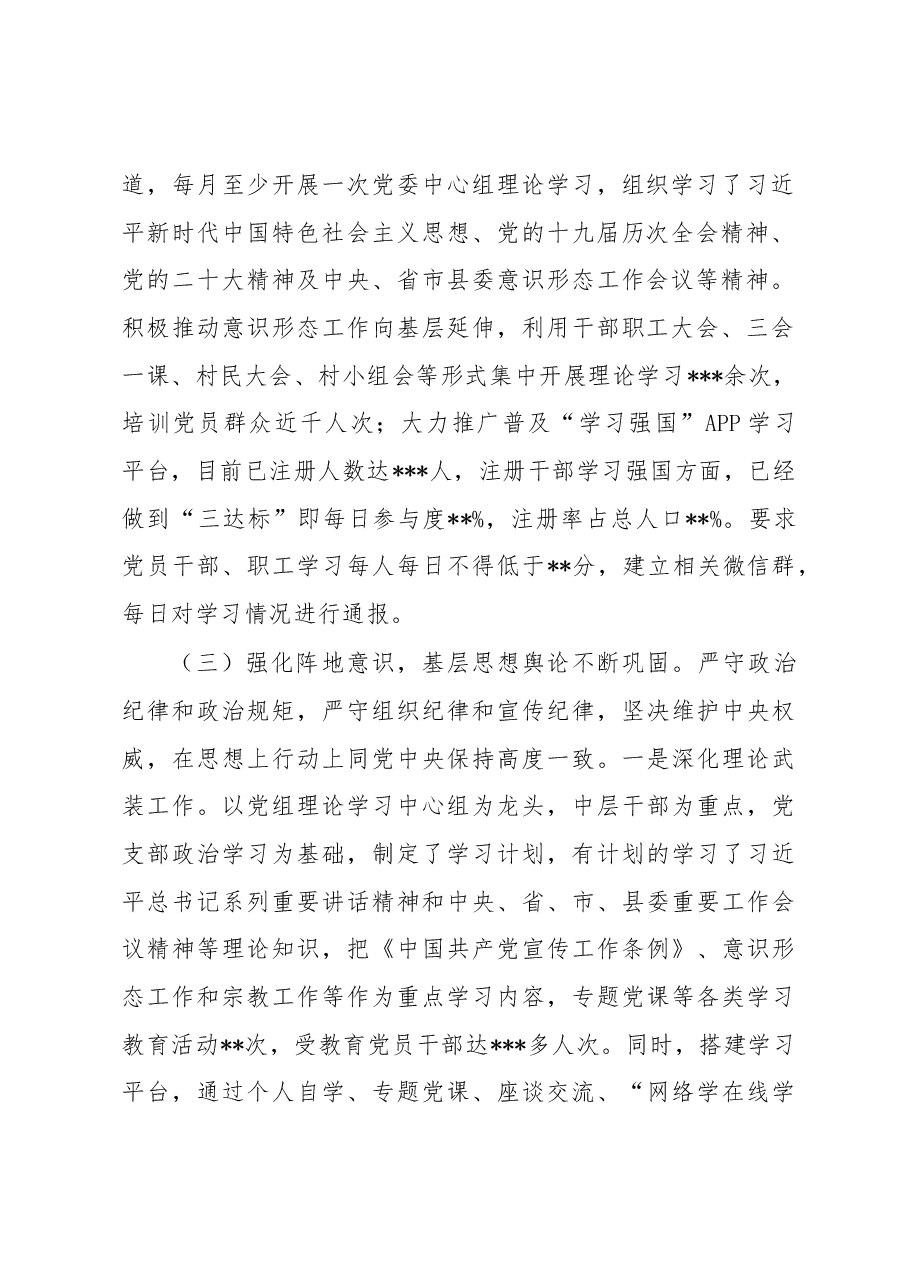 乡2022年落实意识形态工作责任制情况报告.docx,第2页预览