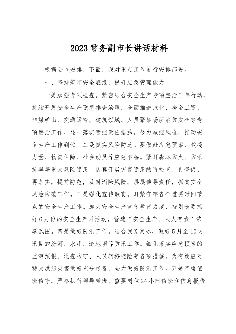 2023常务副市长讲话材料.docx,第1页预览