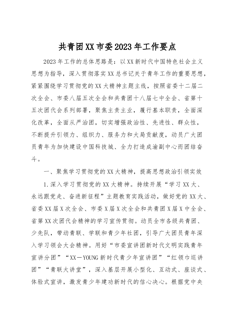 共青团XX市委2023年工作要点.docx,第1页预览