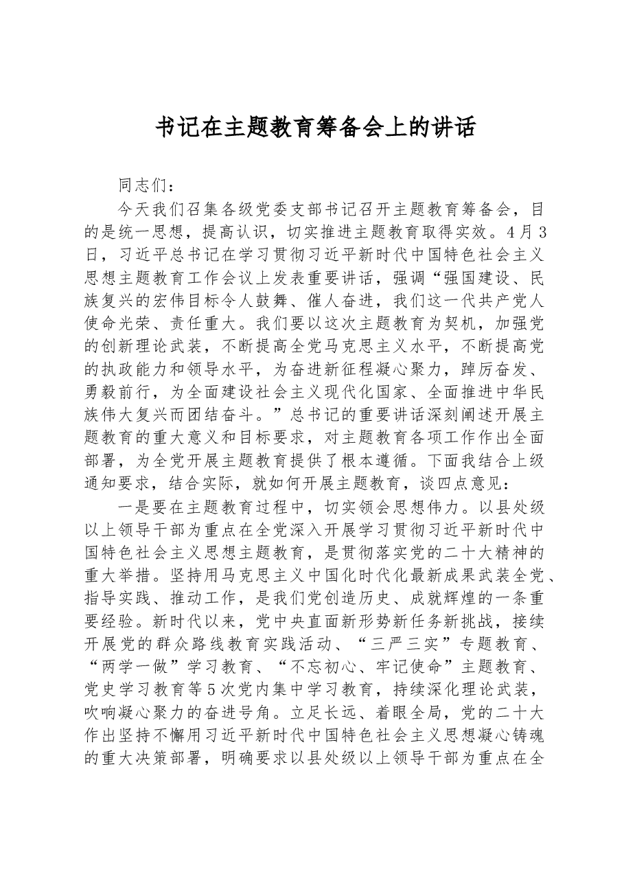 书记在主题教育筹备会上的讲话+.docx,第1页预览