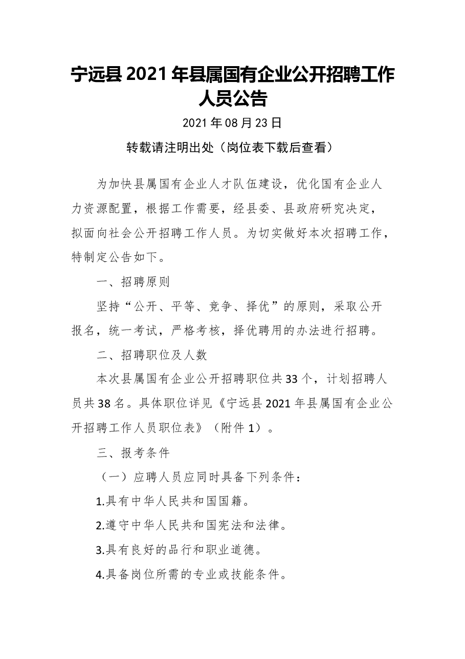 宁远县2021年县属国有企业公开招聘工作人员公告.docx,第1页预览