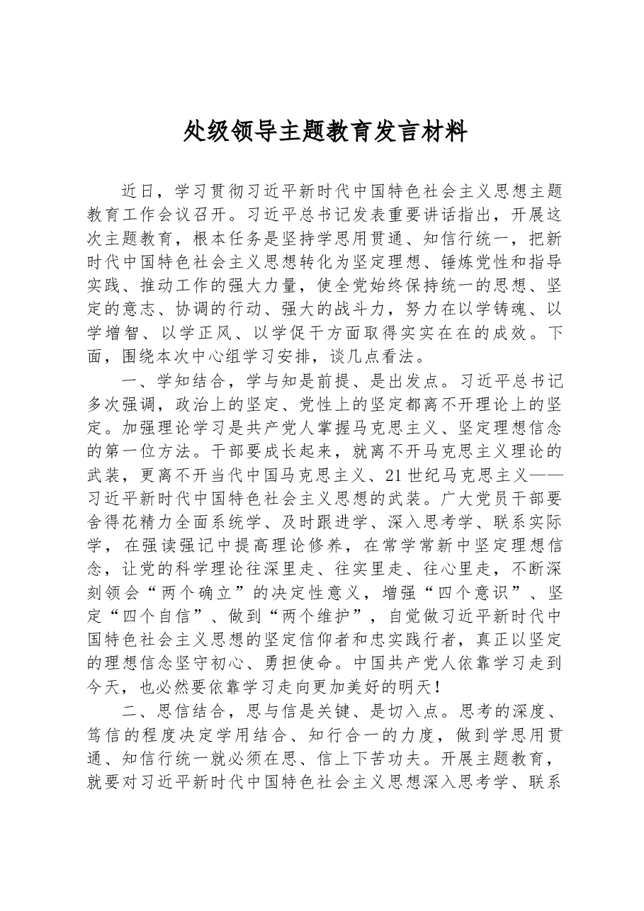 处级领导主题教育发言材料.docx,第1页预览