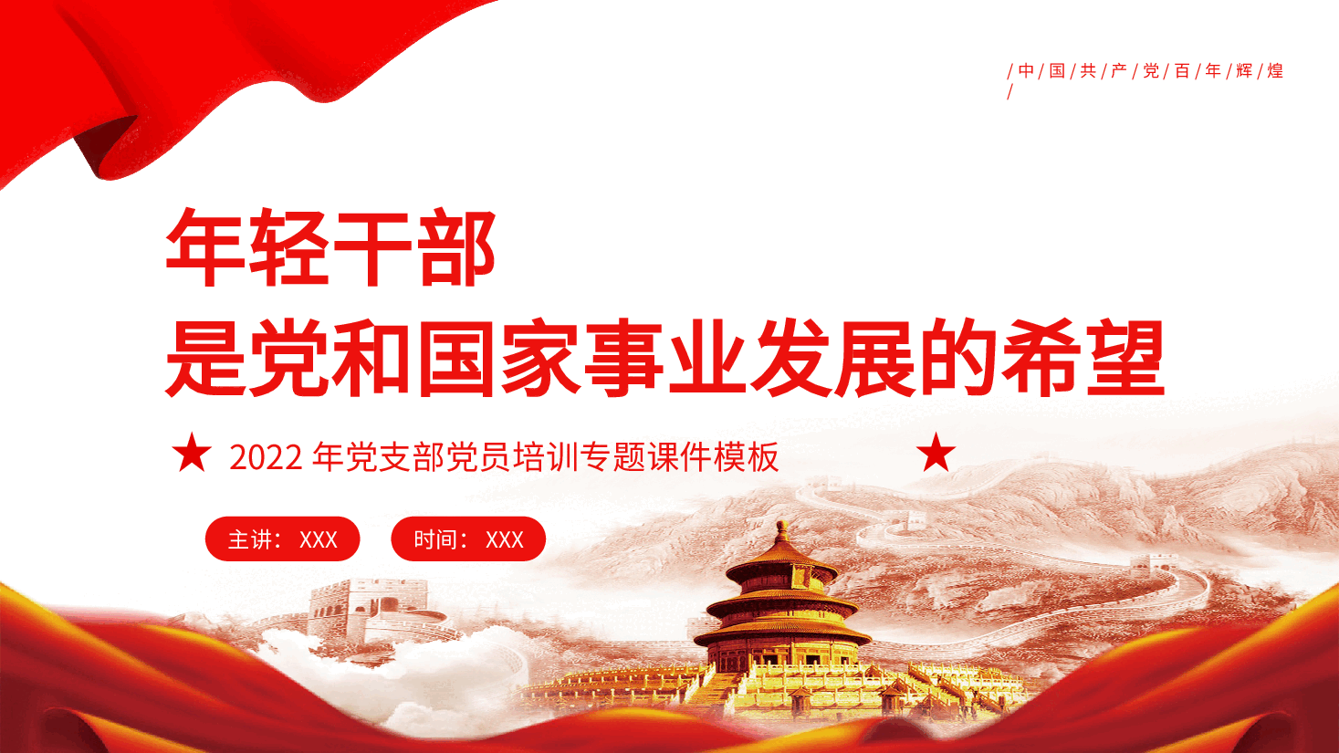 经典红色年轻干部是党和国家事业发展的希望之2022年党支部党员培训专题课件PPT.pptx,第1页预览