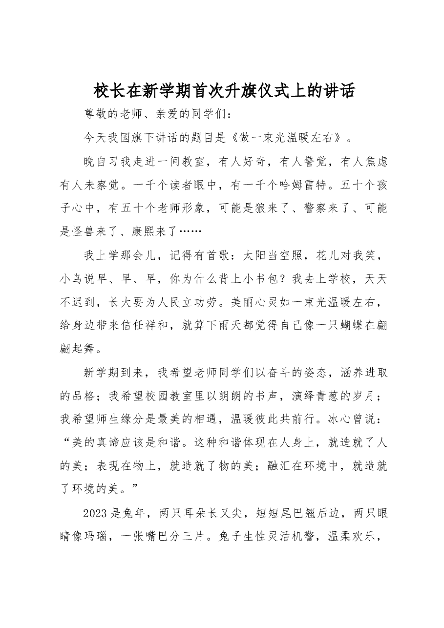 校长在新学期首次升旗仪式上的讲话.docx,第1页预览