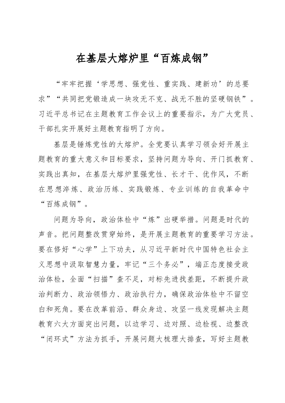 在基层大熔炉里“百炼成钢”(主题教育心得体会).docx,第1页预览