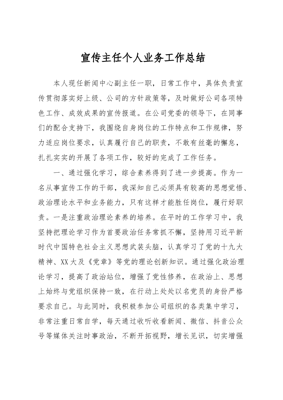宣传主任个人业务工作总结.docx,第1页预览