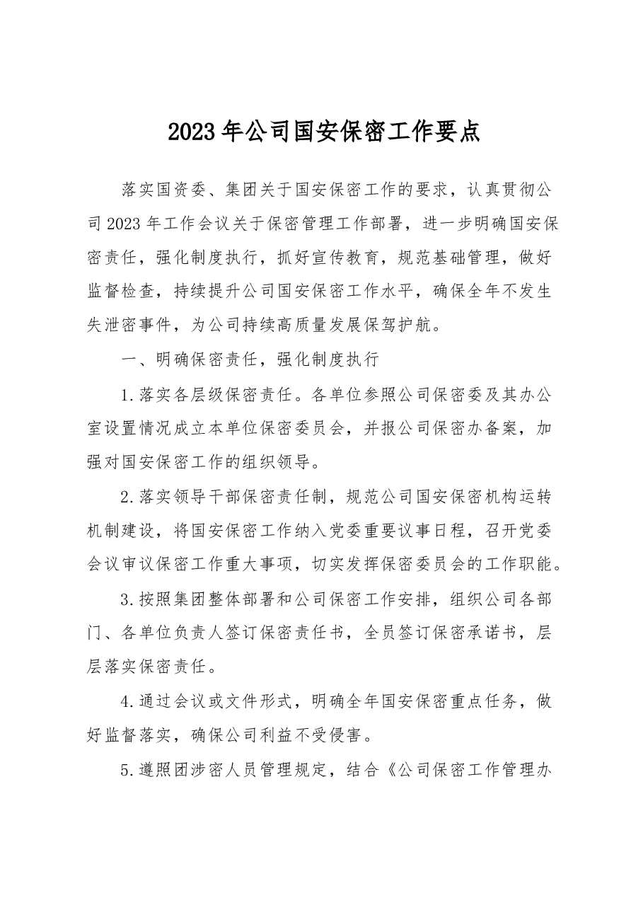 2023年公司国安保密工作要点.docx,第1页预览