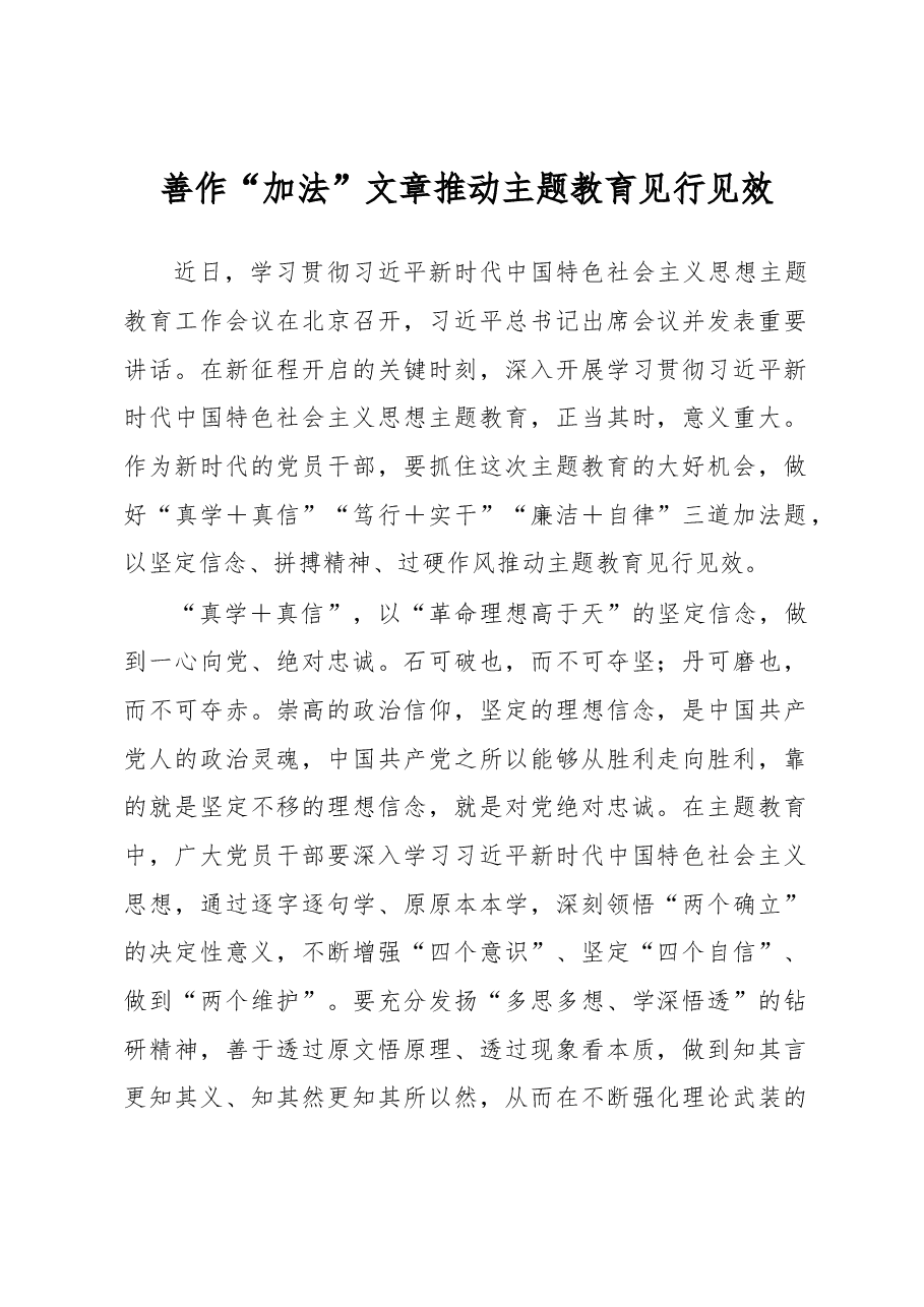 善作“加法”文章+推动主题教育见行见效(主题教育心得体会).docx,第1页预览