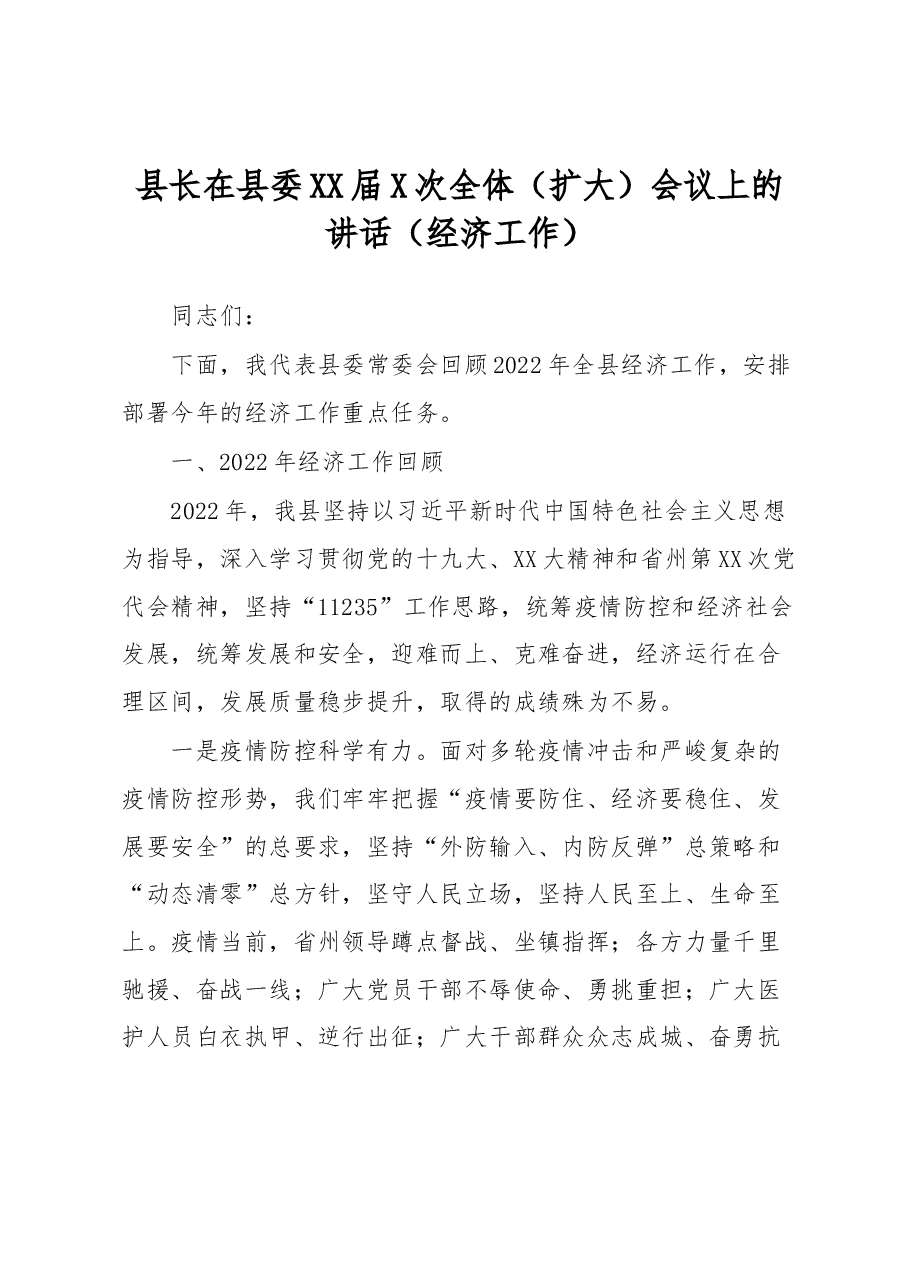 县长在县委XX届X次全体(扩大)会议上的讲话(经济工作).docx,第1页预览