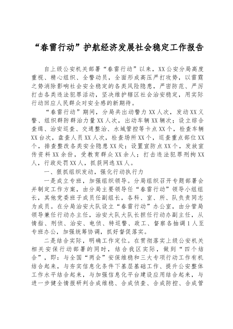 “春雷行动”护航经济发展社会稳定工作报告.docx,第1页预览