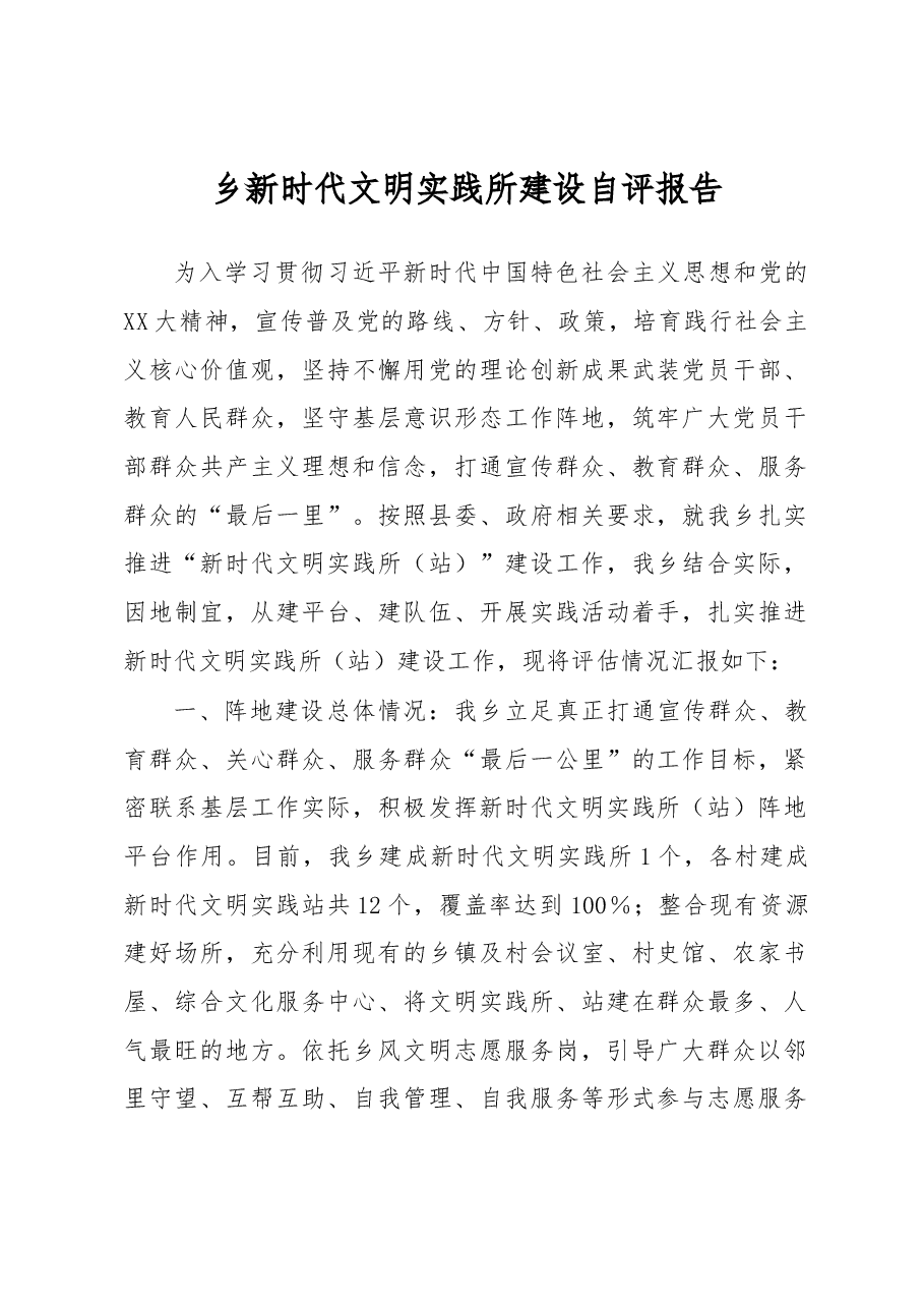 乡新时代文明实践所建设自评报告.docx,第1页预览