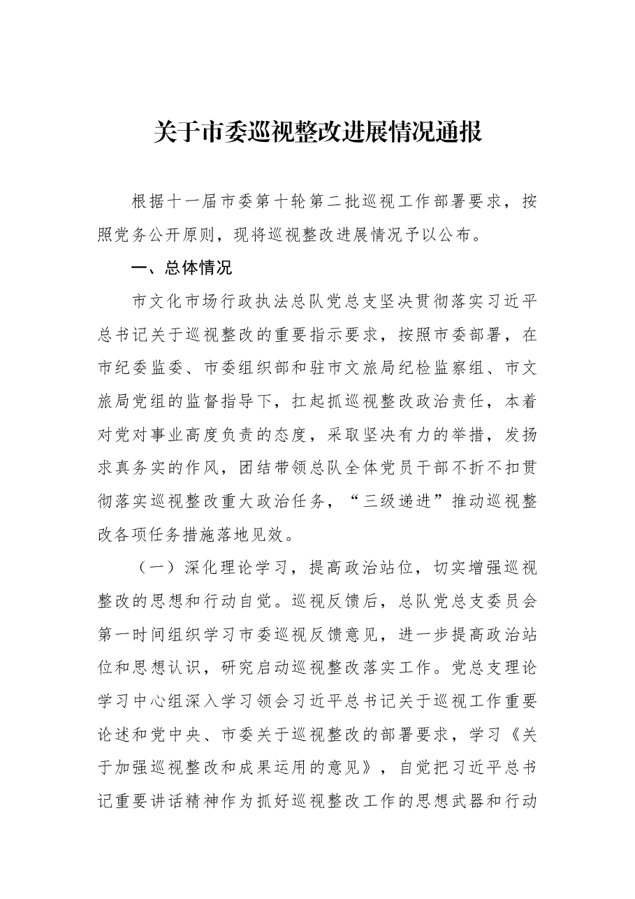 关于市委巡视整改进展情况通报.docx,第1页预览