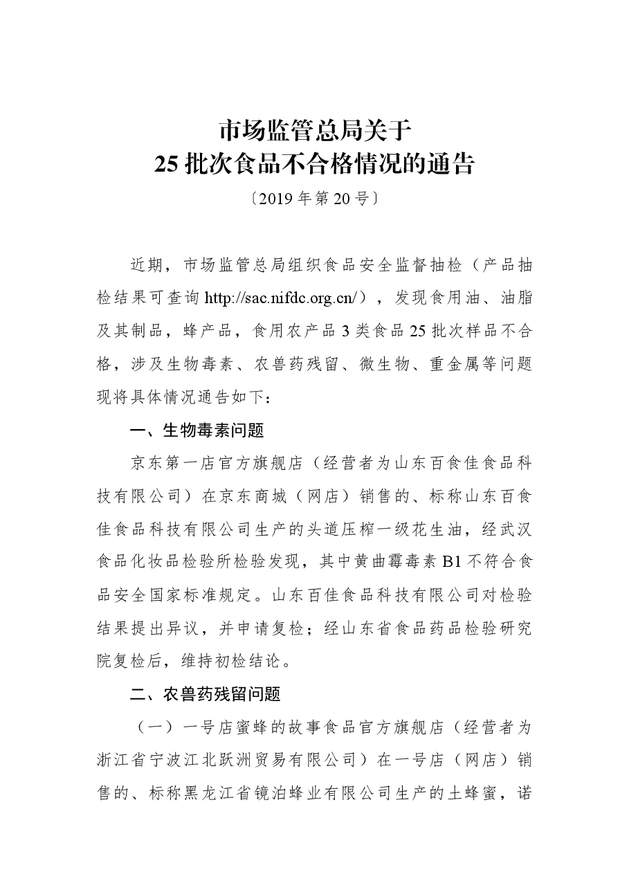 市场监管总局关于25批次食品不合格情况的通告.docx,第1页预览