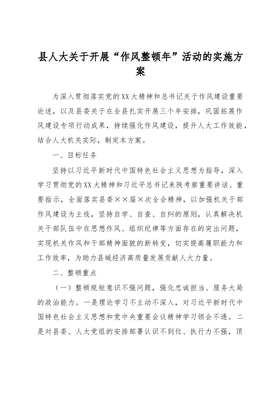 县人大关于开展“作风整顿年”活动的实施方案.docx,第1页预览