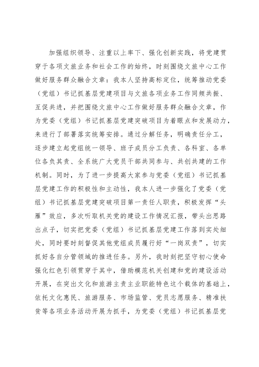 市文化和旅游局党委(党组)书记抓基层党建突破项目推进落实完成情况报告.docx,第3页预览
