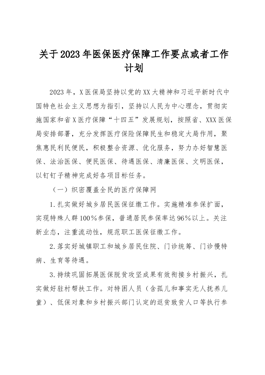 关于2023年医保医疗保障工作要点或者工作计划.docx,第1页预览