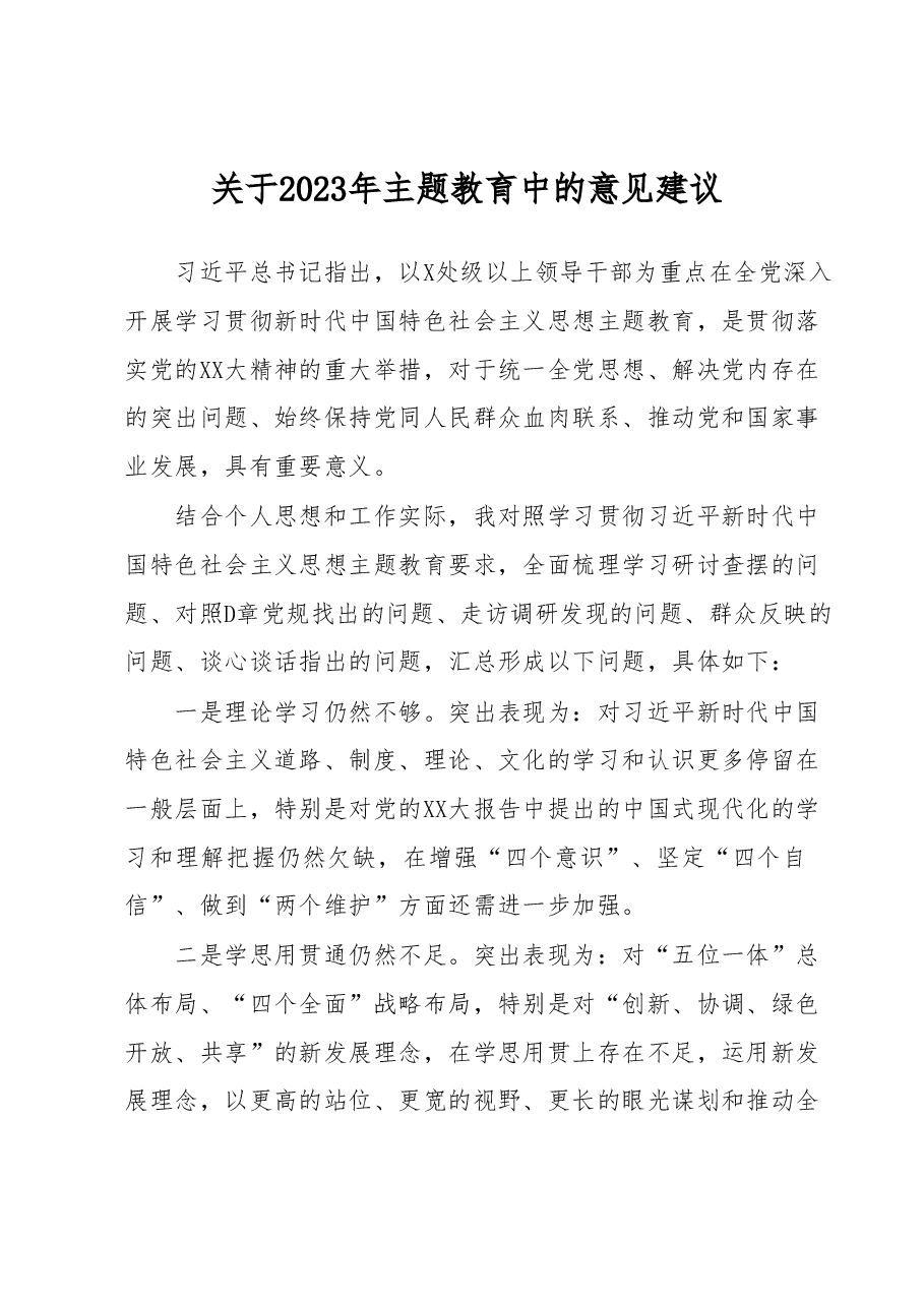 关于2023年主题教育中的意见建议 (6).docx，第1页预览