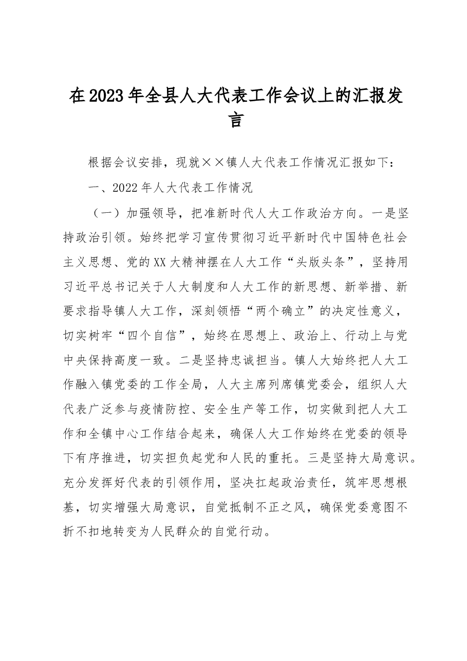 在2023年全县人大代表工作会议上的汇报发言.docx,第1页预览