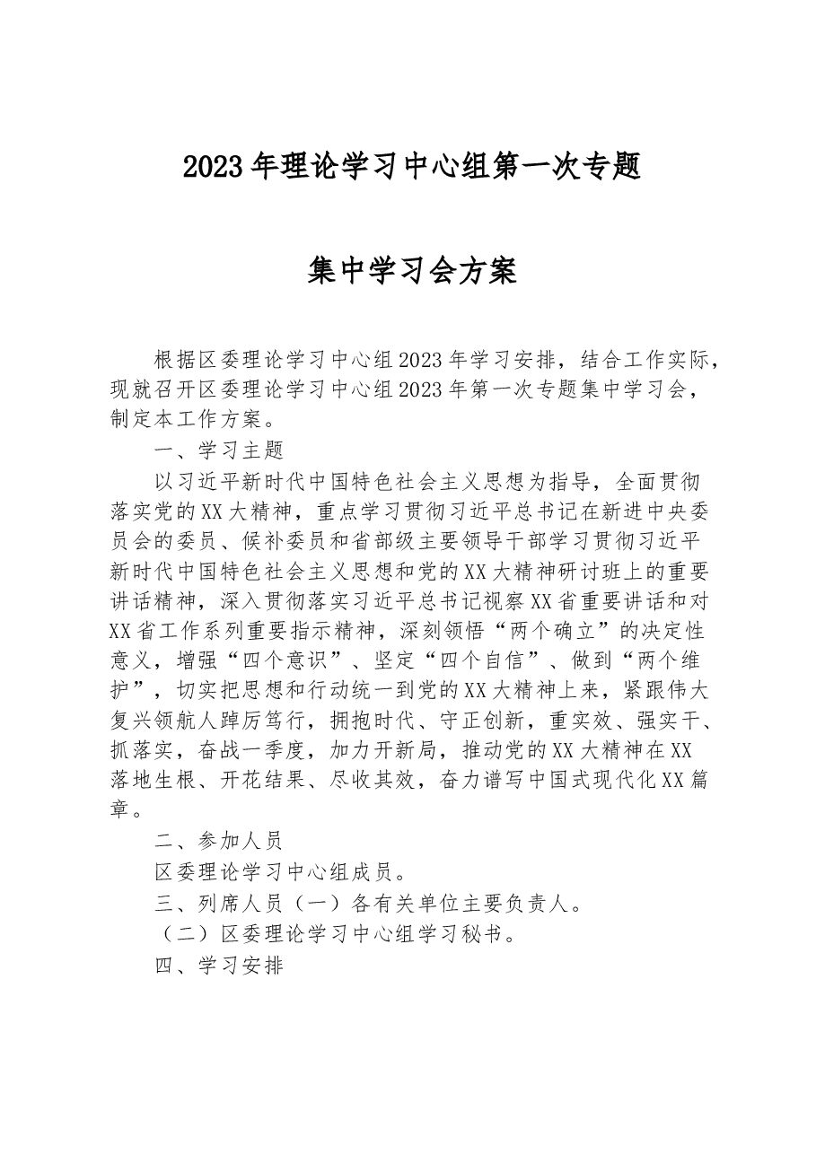 2023年理论学习中心组第一次专题集中学习会方案.docx,第1页预览