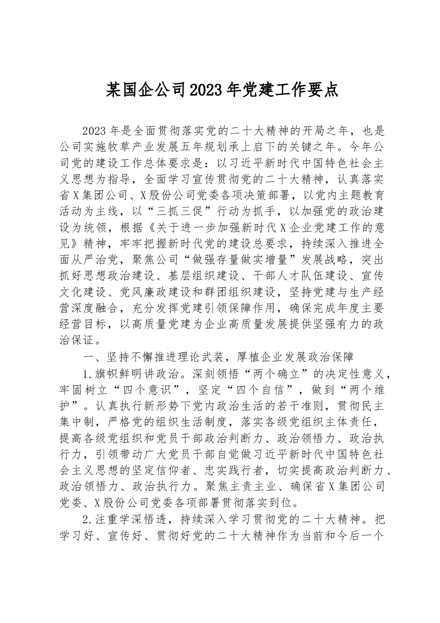 某国企公司2023年党建工作要点.docx，第1页预览